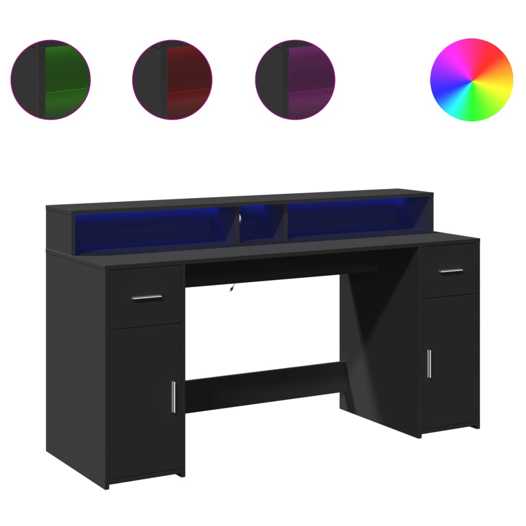 Bureau avec lumières LED noir 160x55x91 cm bois d'ingénierie - XIOS