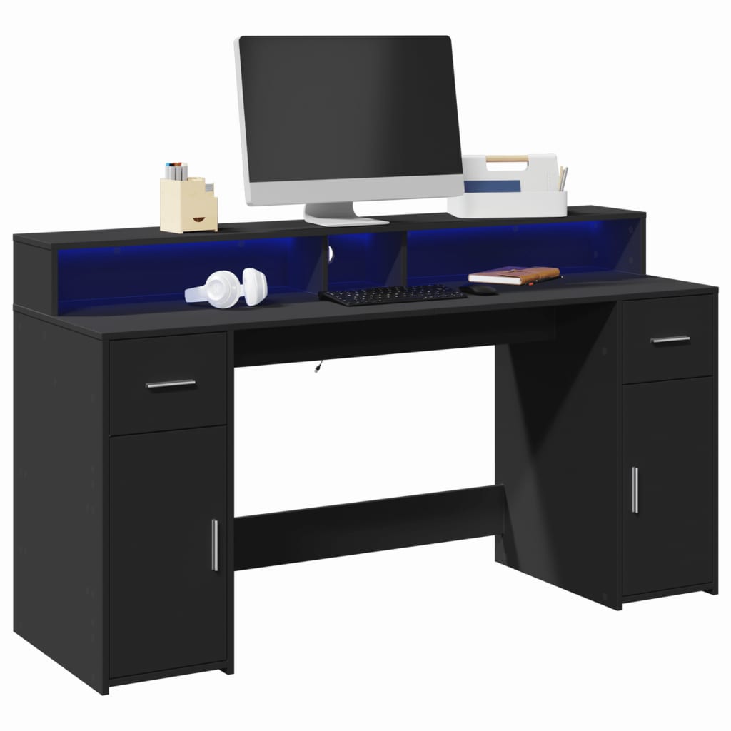 Bureau avec lumières LED noir 160x55x91 cm bois d'ingénierie - XIOS