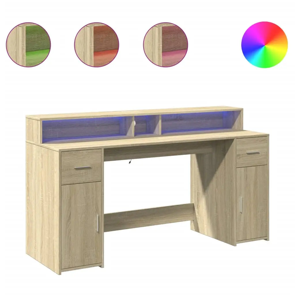 Bureau avec lumières LED chêne sonoma bois d’ingénierie - XIOS