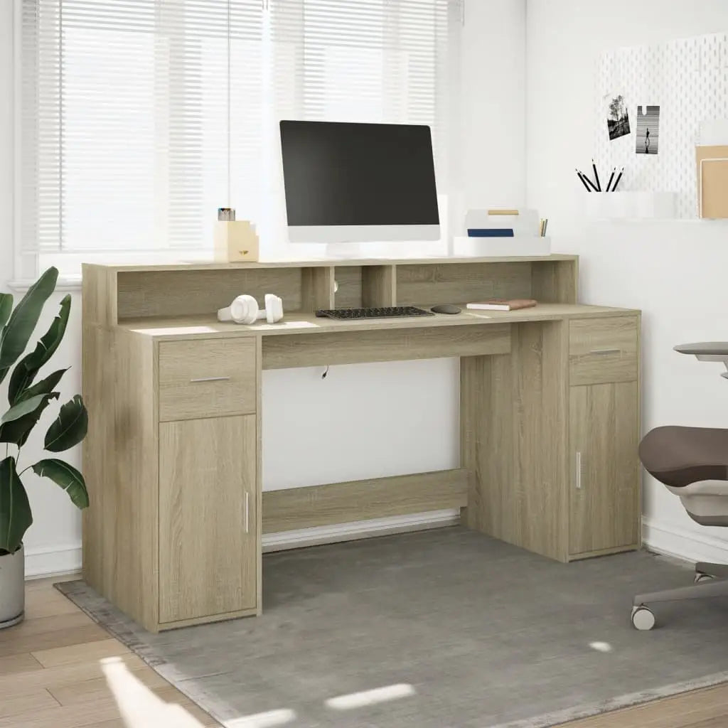 Bureau avec lumières LED chêne sonoma bois d’ingénierie - XIOS