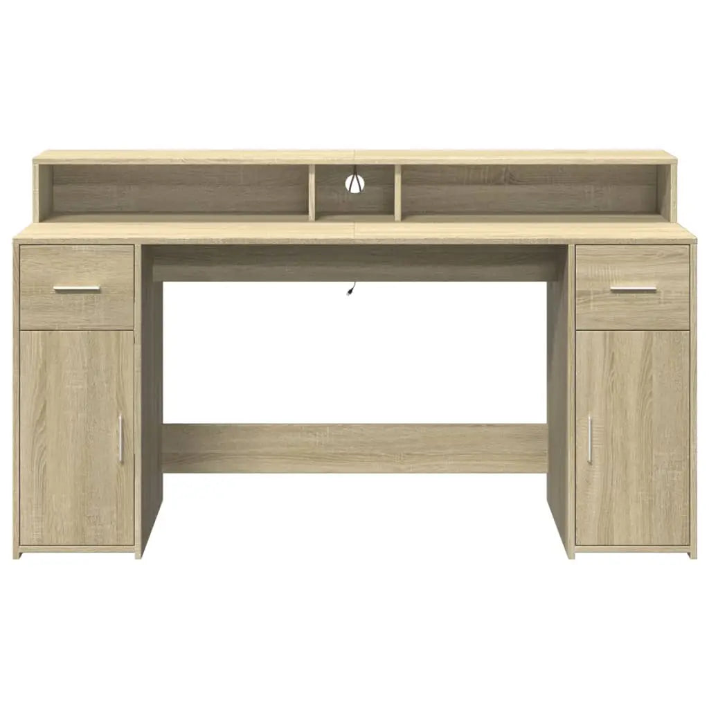 Bureau avec lumières LED chêne sonoma bois d’ingénierie - XIOS