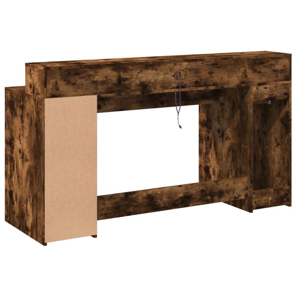 Bureau et lumières LED chêne fumé 160x55x91cm bois d'ingénierie