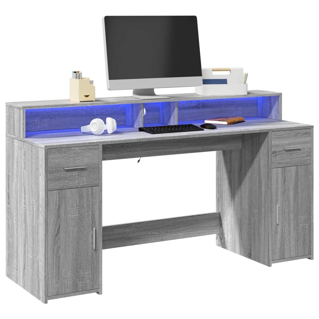 Bureau et lumières LED sonoma gris 160x55x91 cm bois ingénierie - XIOS