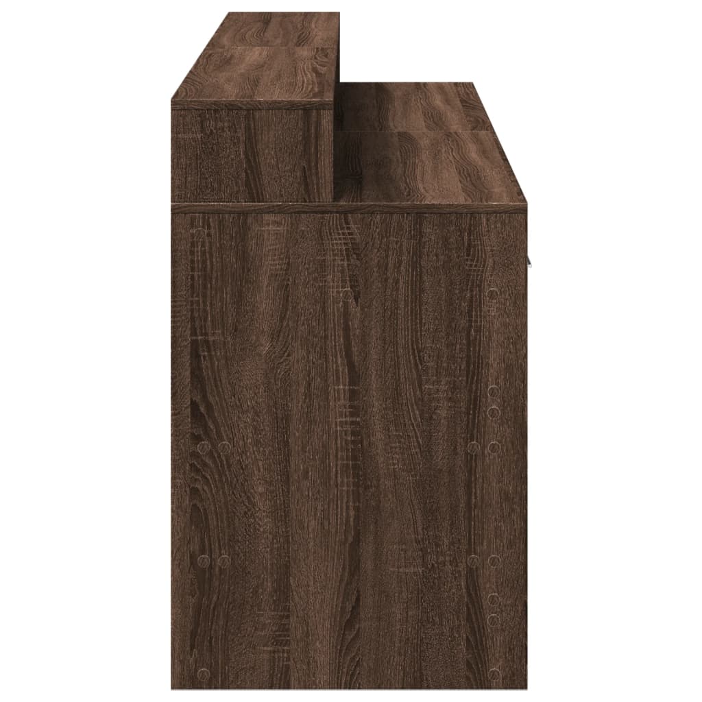 Bureau et lumières LED chêne marron bois d'ingénierie