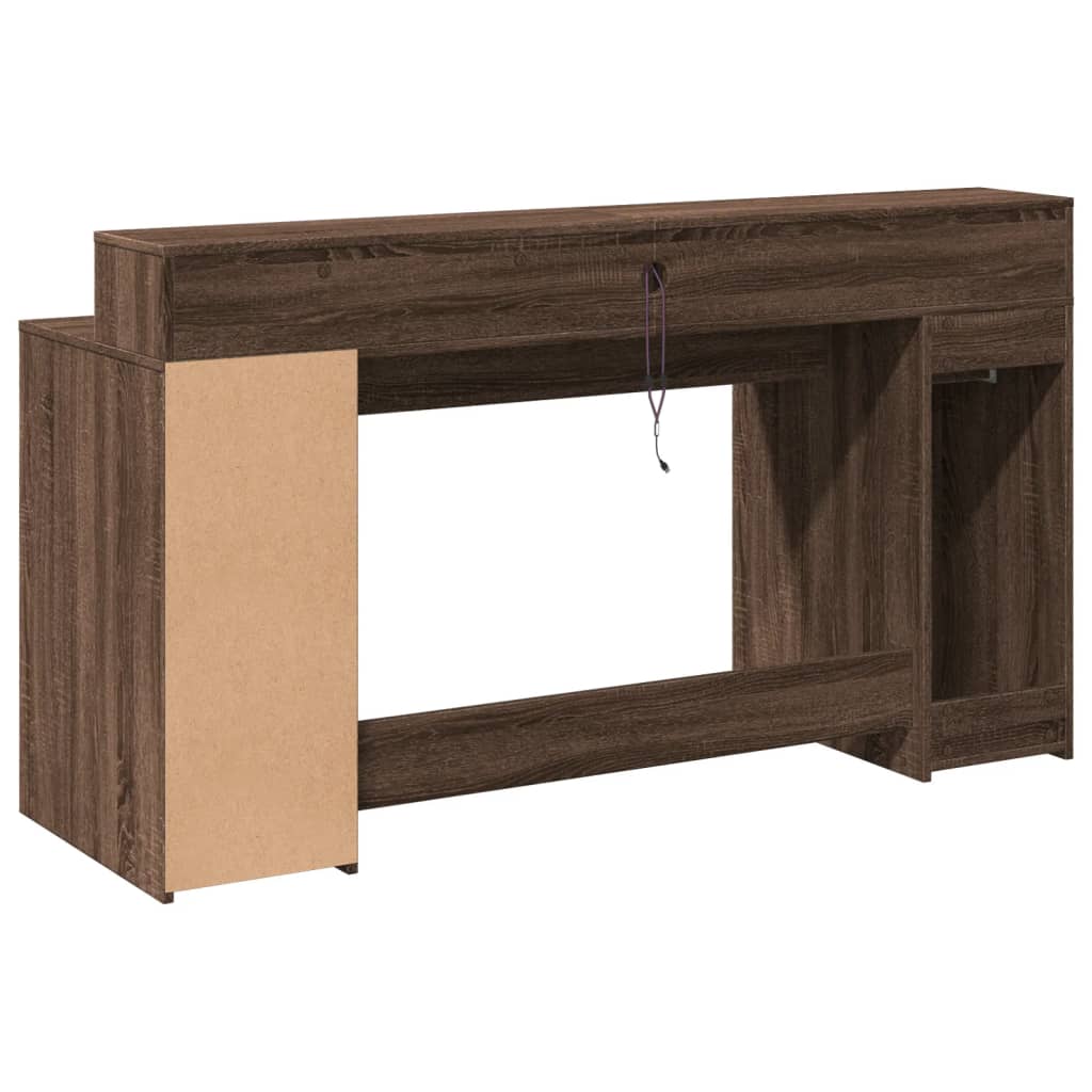 Bureau et lumières LED chêne marron bois d'ingénierie