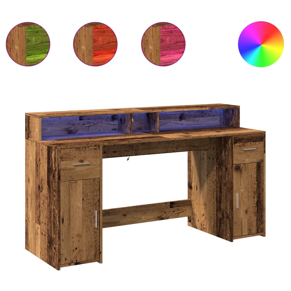 Bureau avec lumières LED vieux bois bois d'ingénierie - XIOS