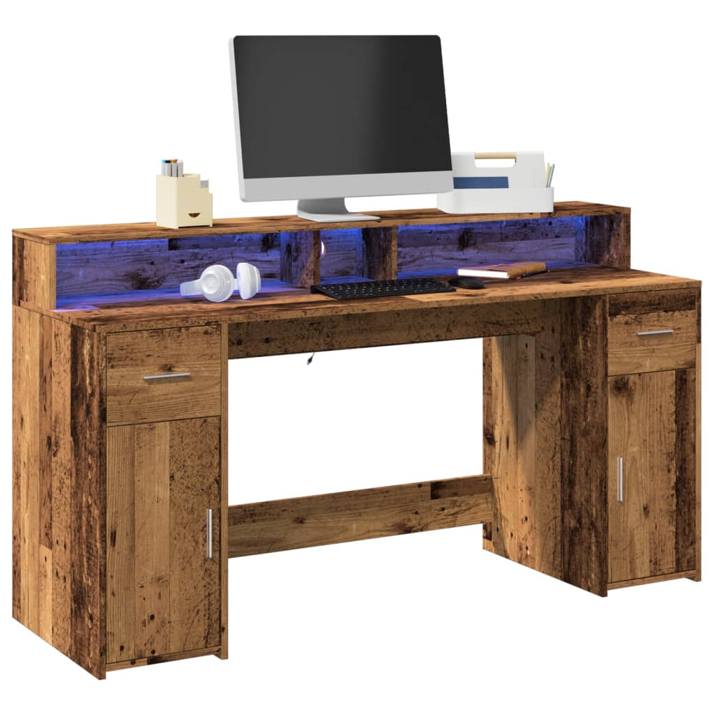 Bureau avec lumières LED vieux bois bois d'ingénierie - XIOS