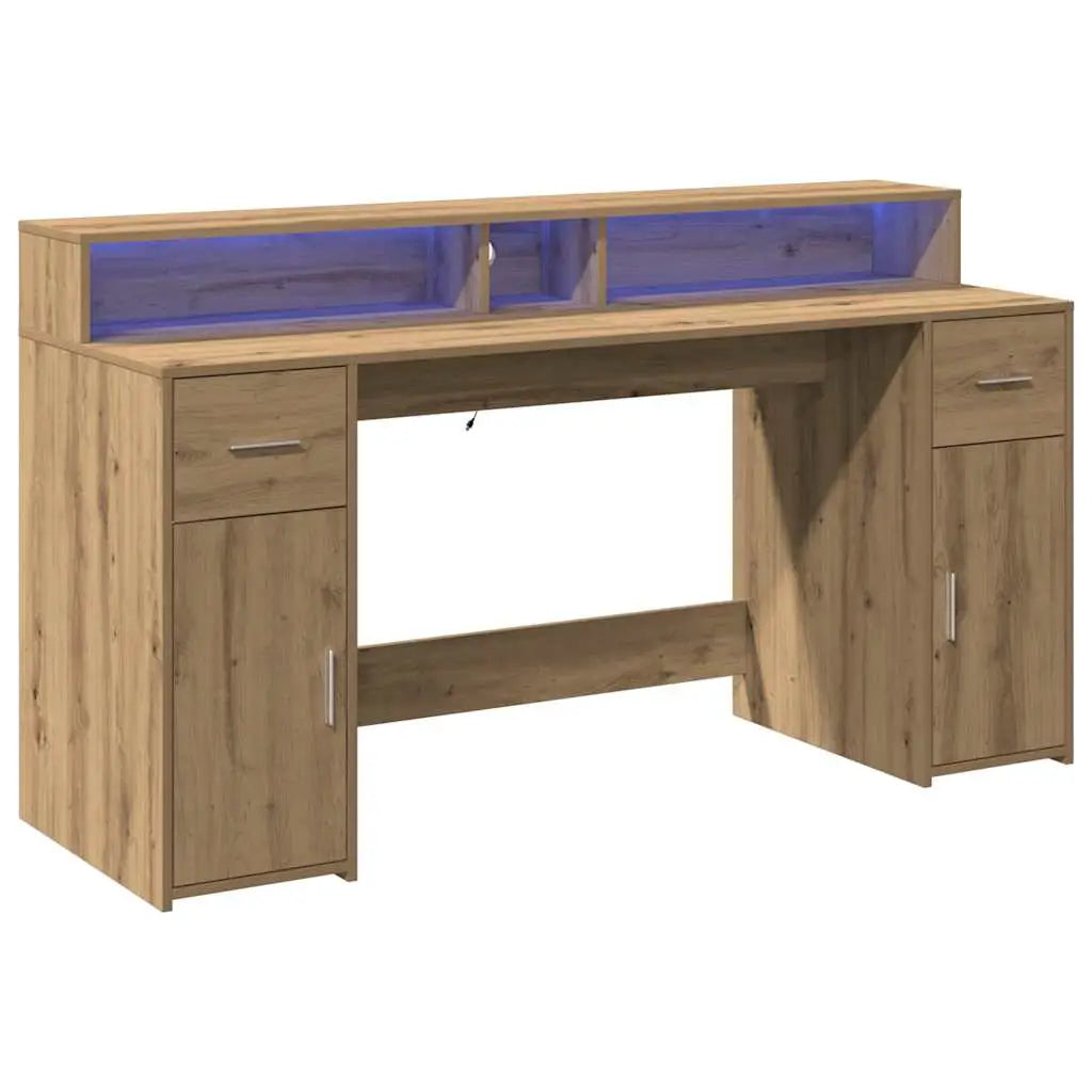 Bureau avec lumières LED chêne artisanal bois d’ingénierie - XIOS