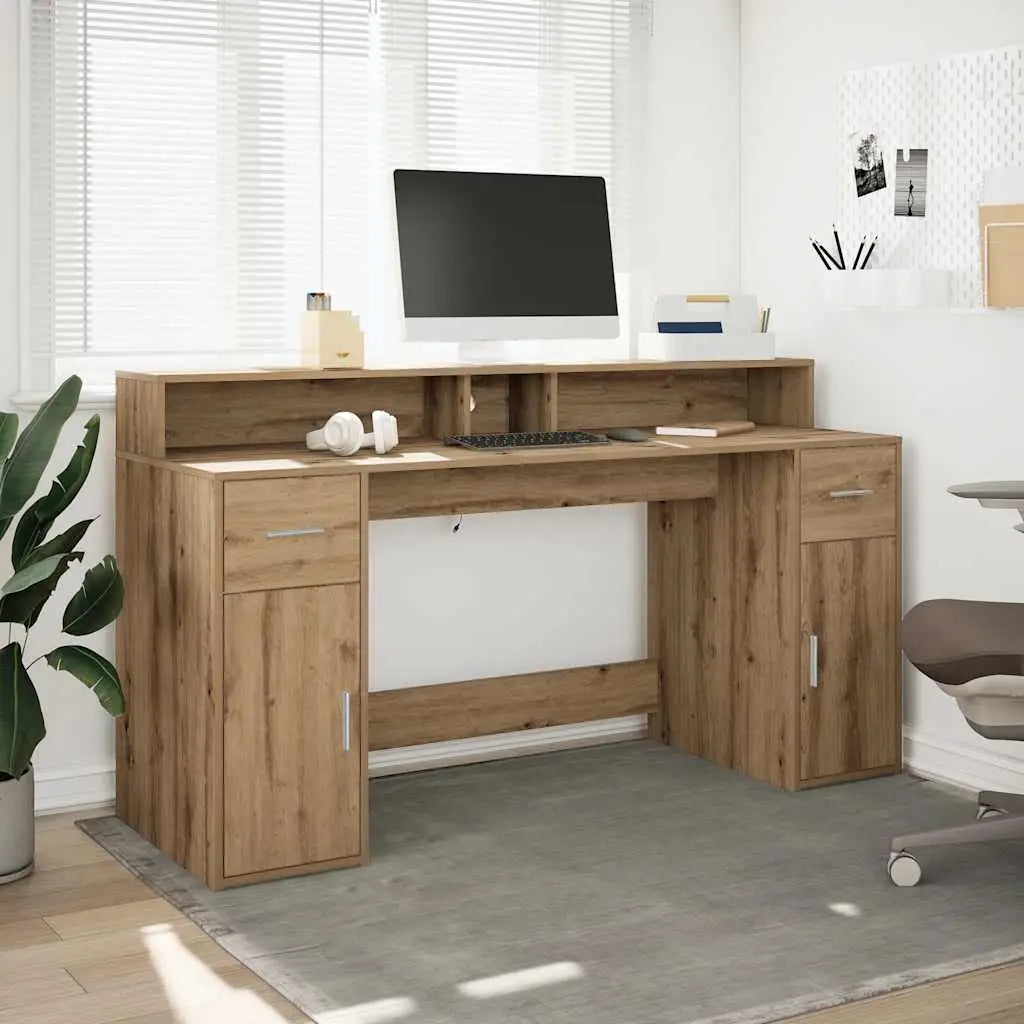 Bureau avec lumières LED chêne artisanal bois d’ingénierie - XIOS