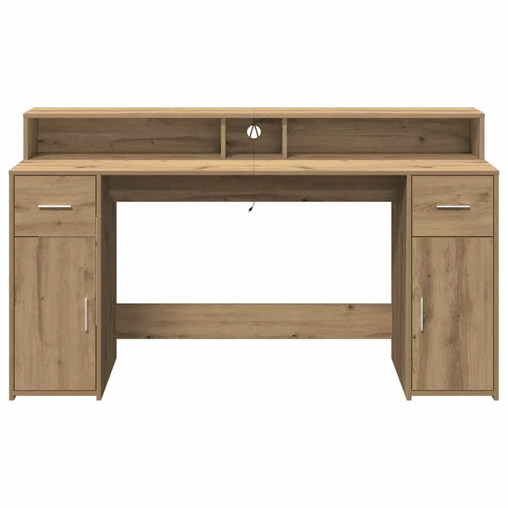 Bureau avec lumières LED chêne artisanal bois d’ingénierie - XIOS