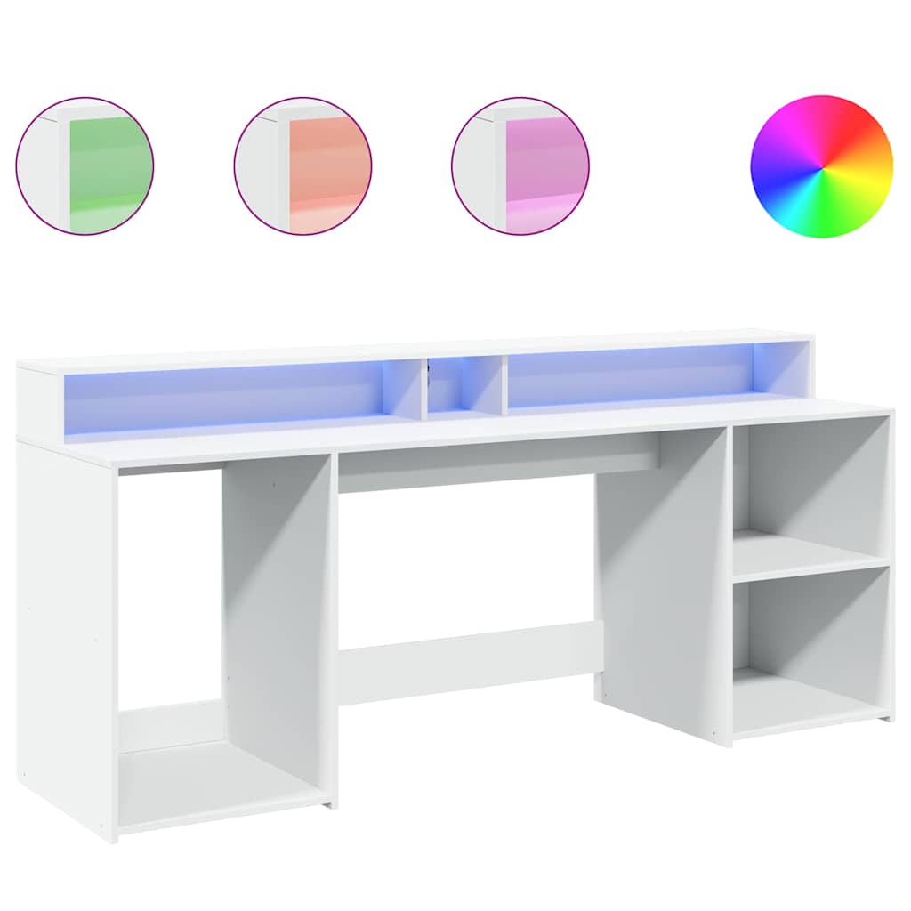 Bureau avec lumières LED blanc 200x55x91 cm bois d'ingénierie
