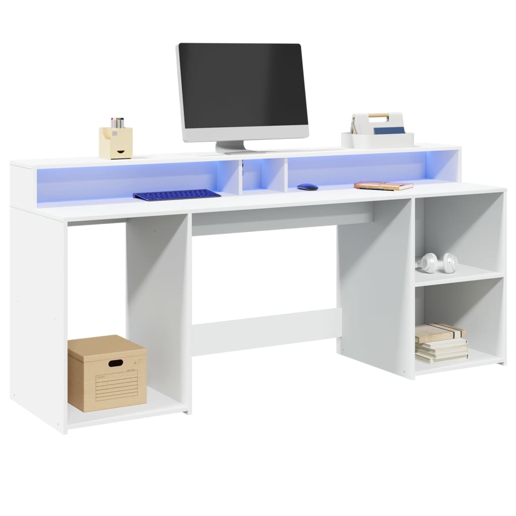 Bureau avec lumières LED blanc 200x55x91 cm bois d'ingénierie - XIOS