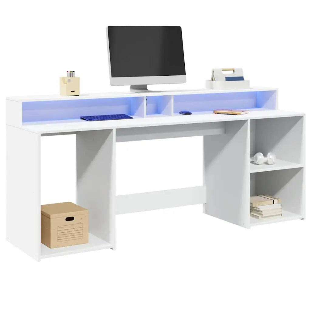 Bureau avec lumières LED blanc 200x55x91 cm bois d’ingénierie - XIOS