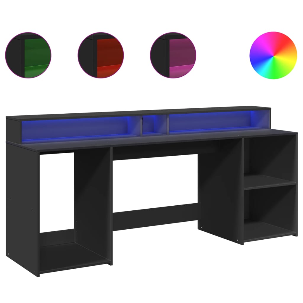 Bureau avec lumières LED noir 200x55x91 cm bois d'ingénierie - XIOS
