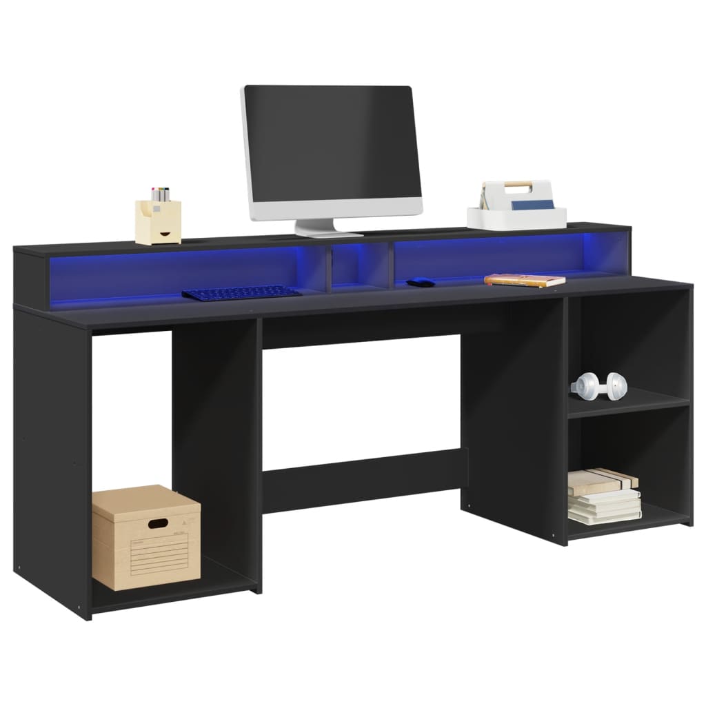 Bureau avec lumières LED noir 200x55x91 cm bois d'ingénierie - XIOS
