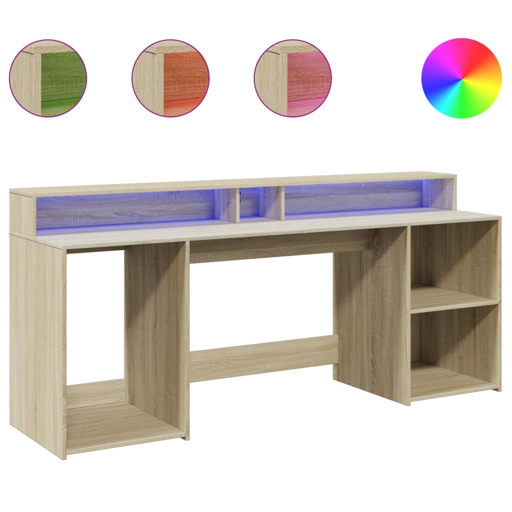 Bureau avec lumières LED chêne sonoma bois d'ingénierie - XIOS