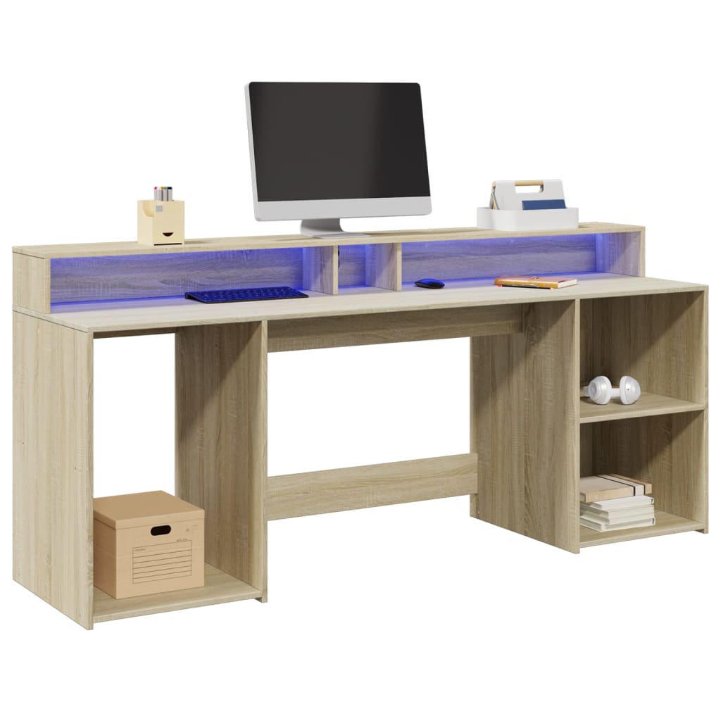 Bureau avec lumières LED chêne sonoma bois d'ingénierie - XIOS