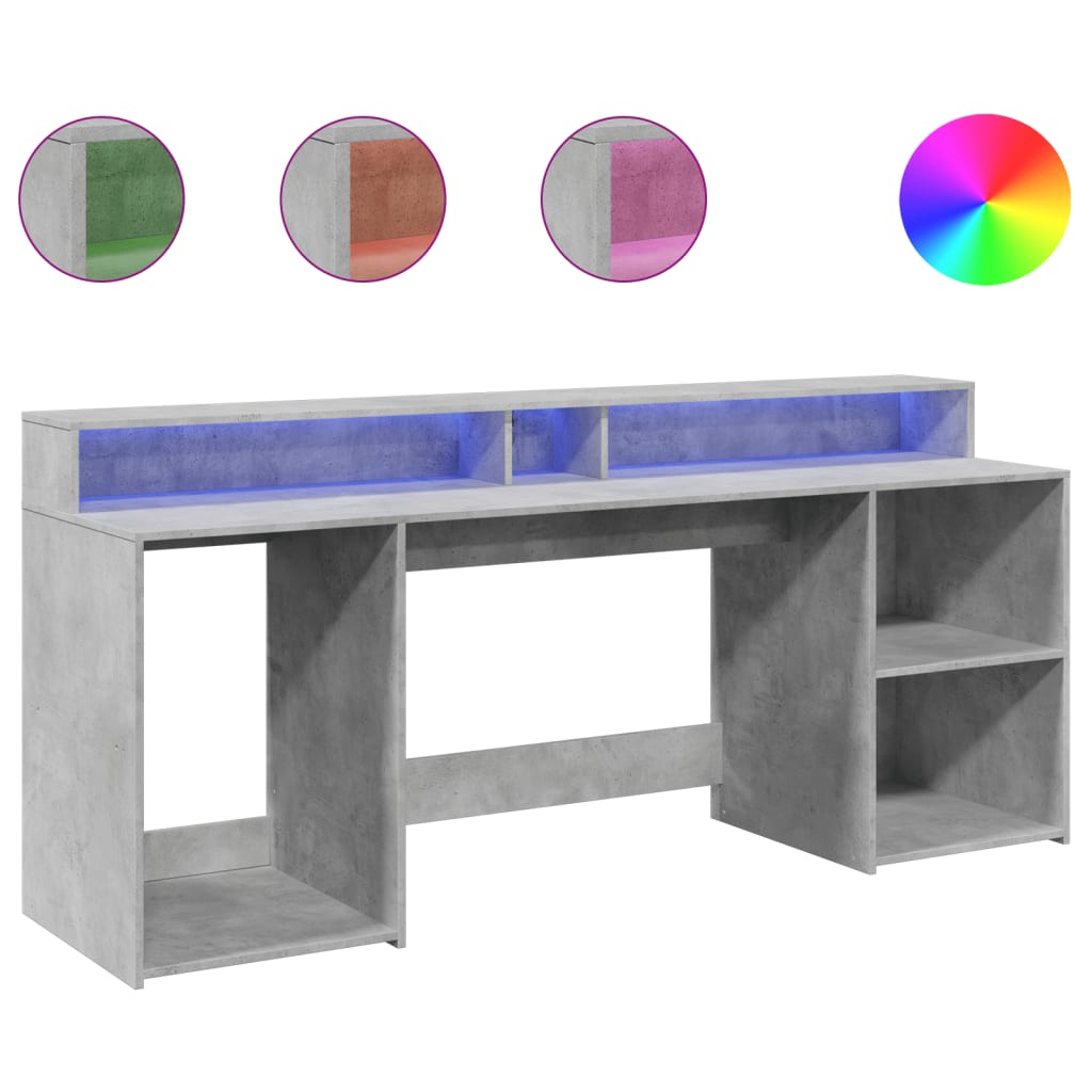 Bureau et lumières LED gris béton 200x55x91cm bois d'ingénierie - XIOS