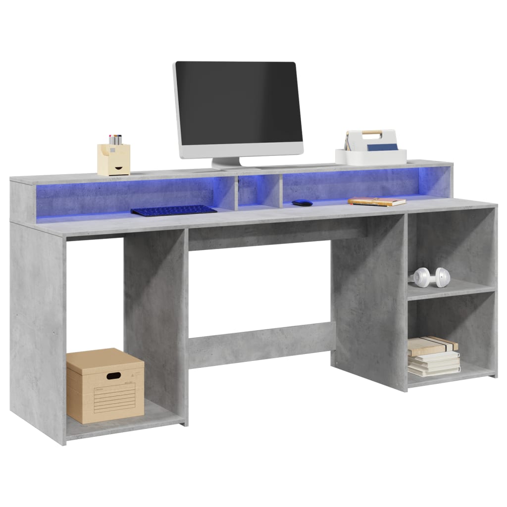 Bureau et lumières LED gris béton 200x55x91cm bois d'ingénierie - XIOS