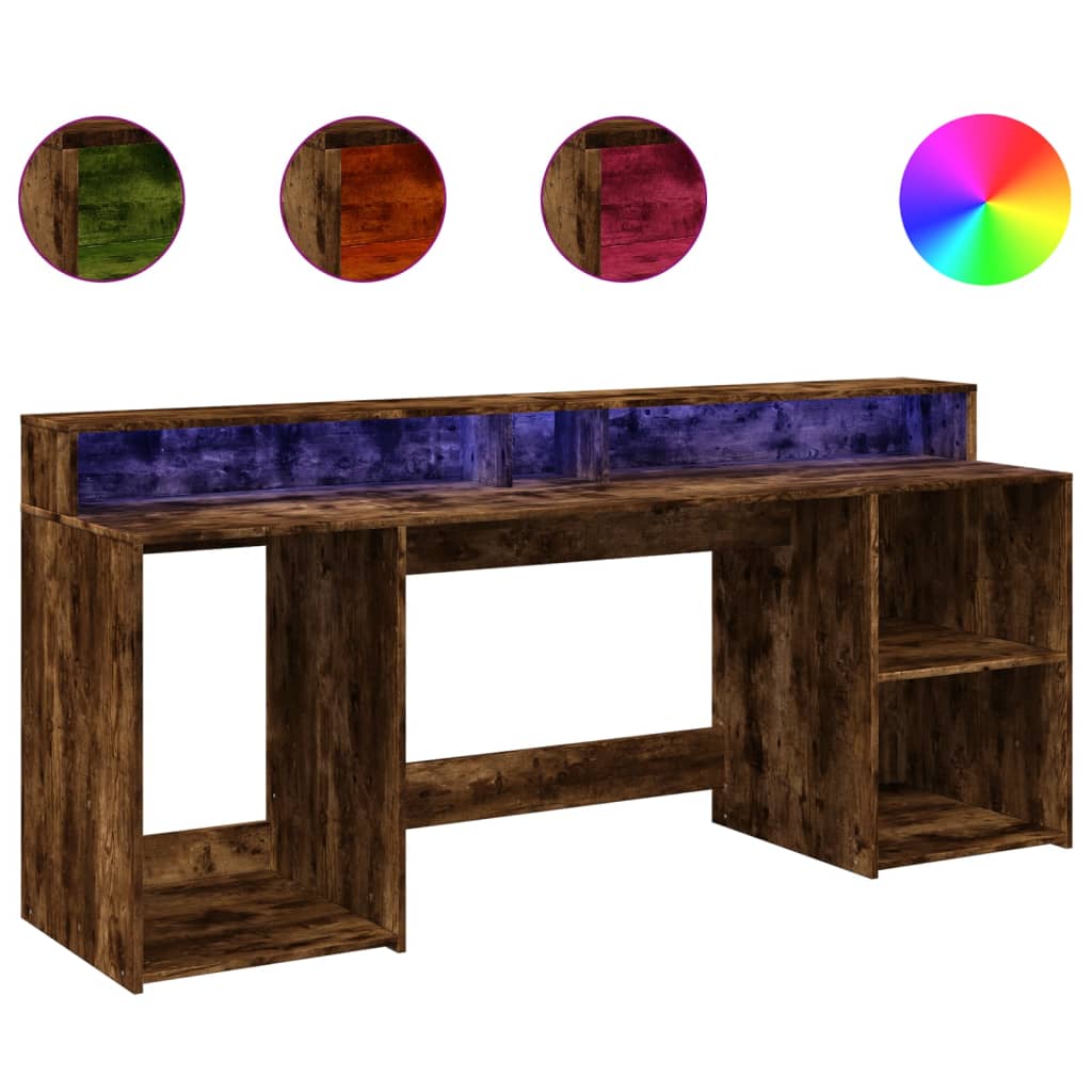 Bureau et lumières LED chêne fumé 200x55x91cm bois d'ingénierie - XIOS