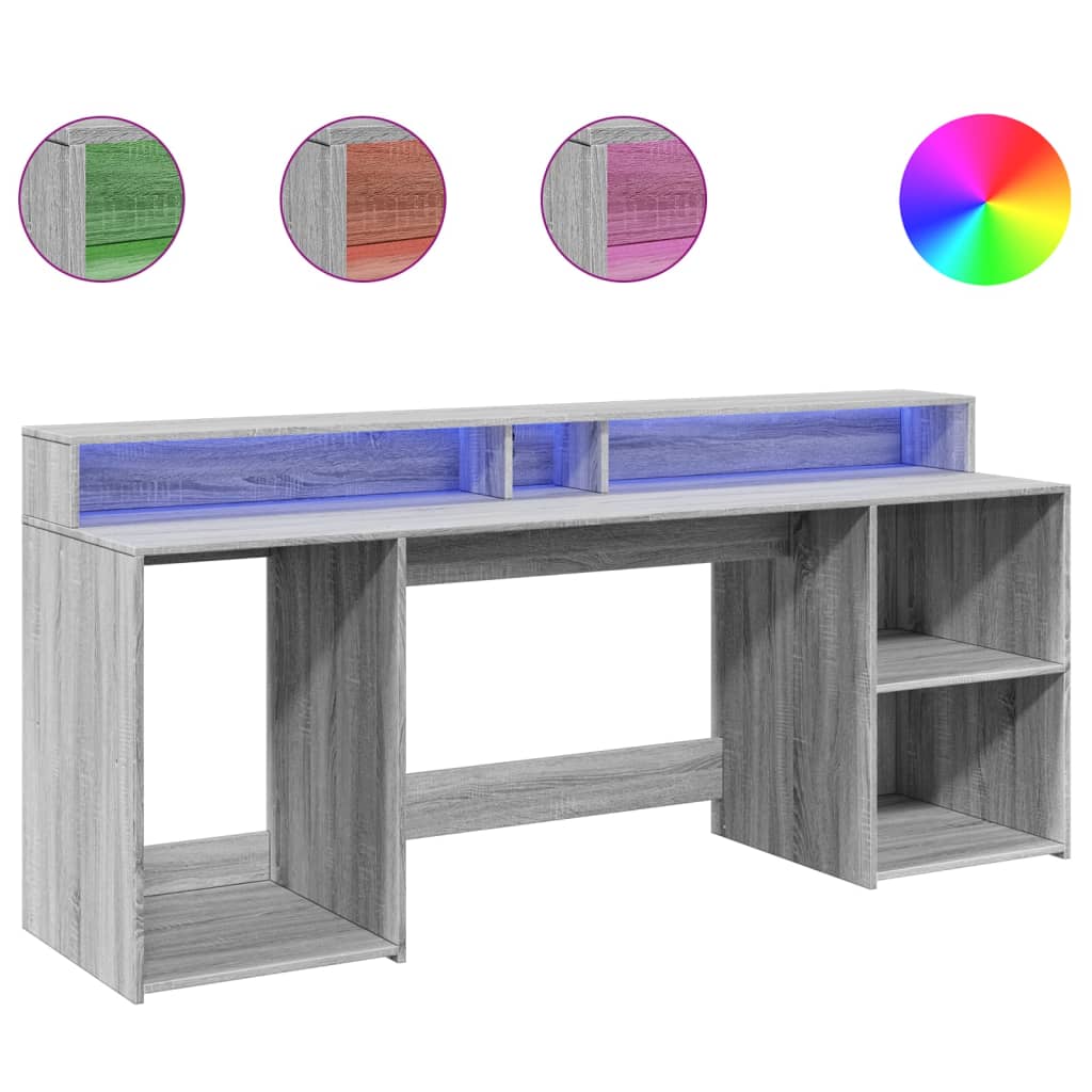 Bureau et lumières LED sonoma gris 200x55x91 cm bois ingénierie - XIOS