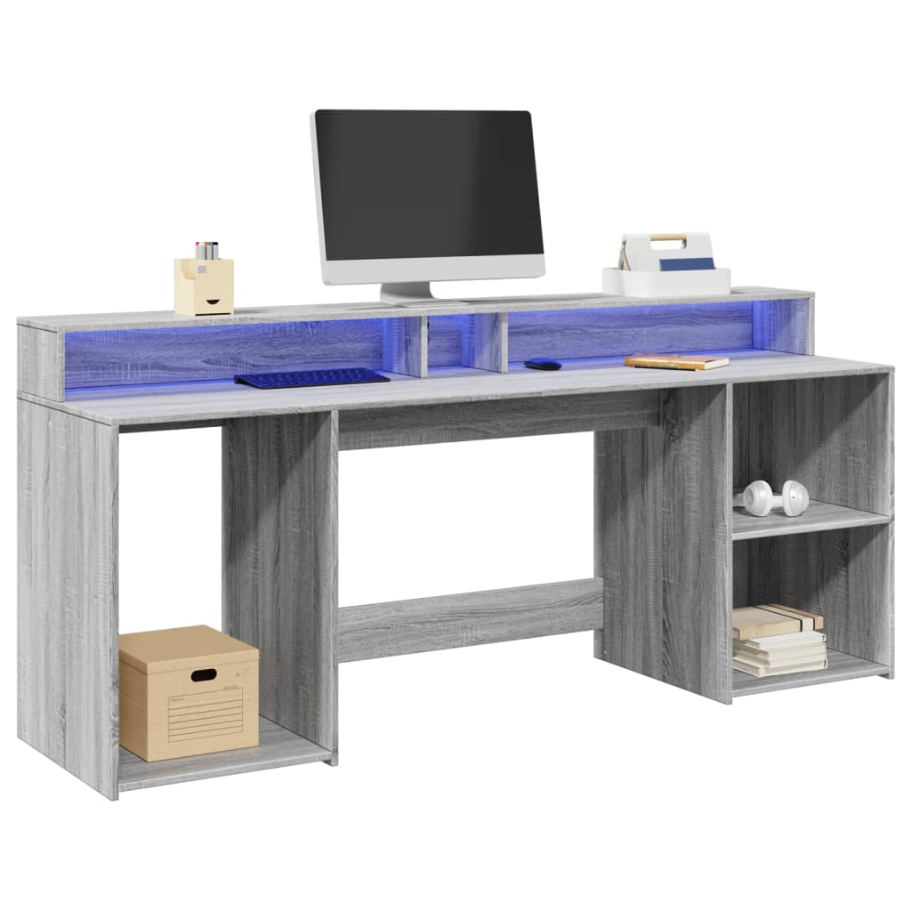 Bureau et lumières LED sonoma gris 200x55x91 cm bois ingénierie - XIOS