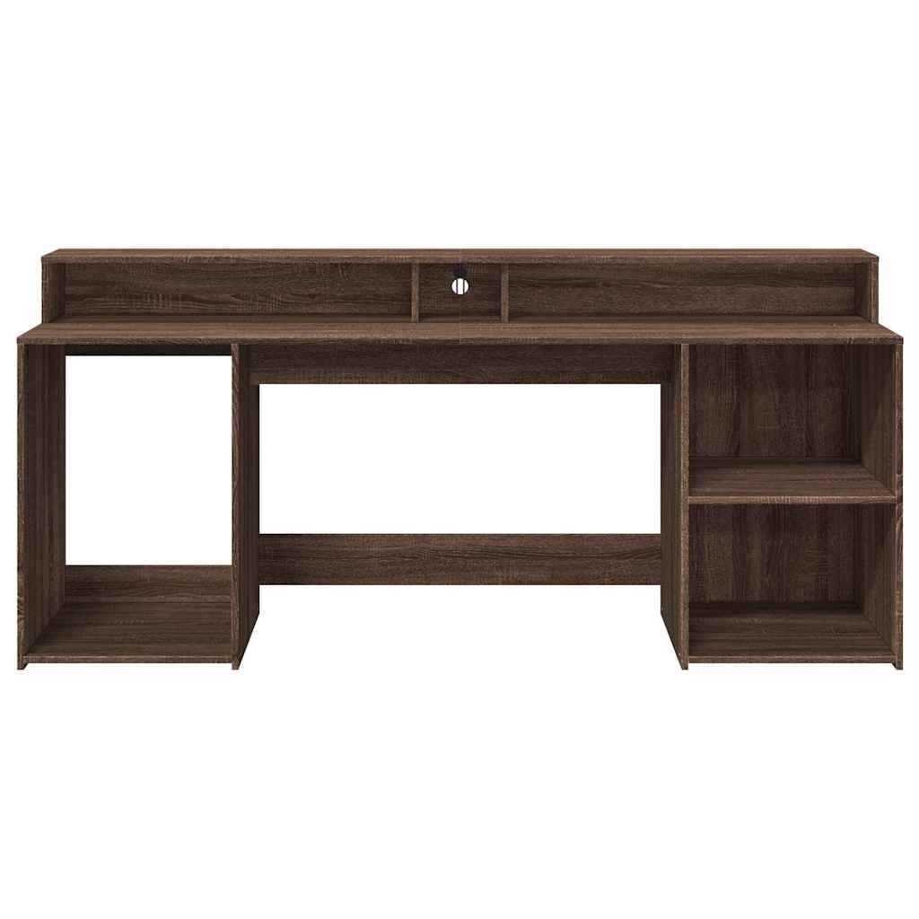 Bureau et lumières LED chêne marron bois d'ingénierie