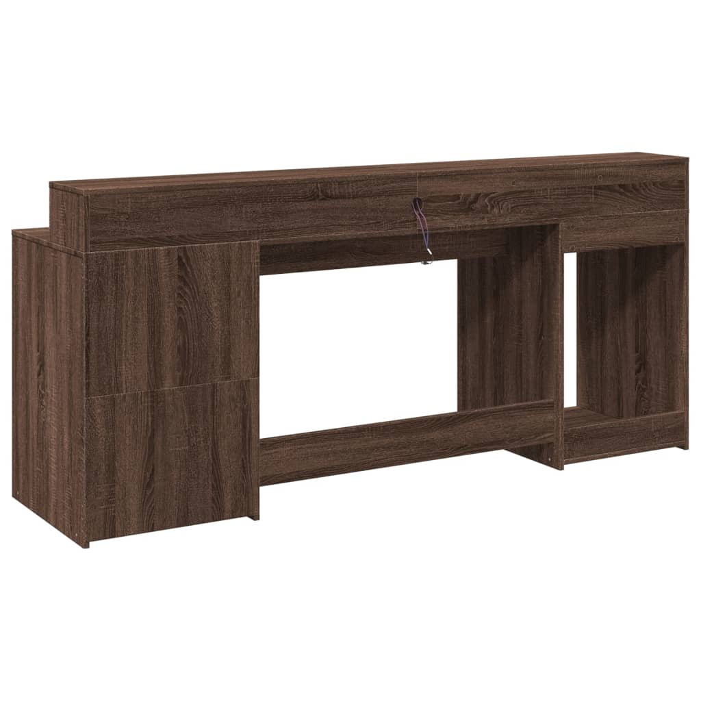 Bureau et lumières LED chêne marron bois d'ingénierie