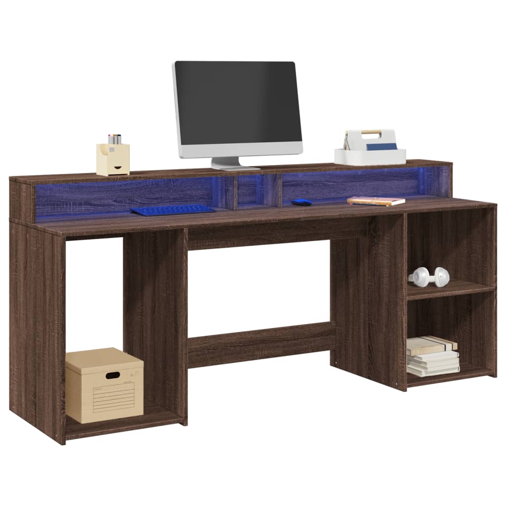 Bureau et lumières LED chêne marron bois d'ingénierie - XIOS