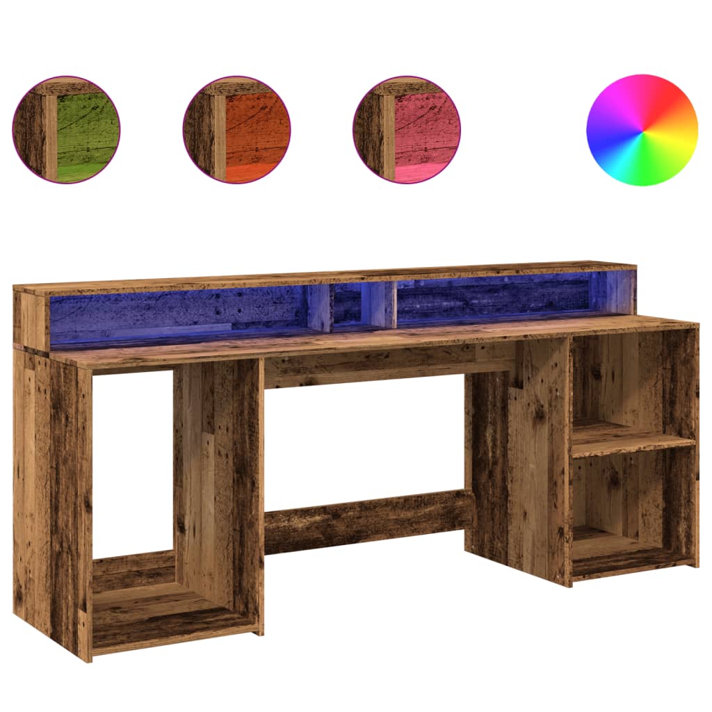 Bureau avec lumières LED vieux bois bois d'ingénierie - XIOS