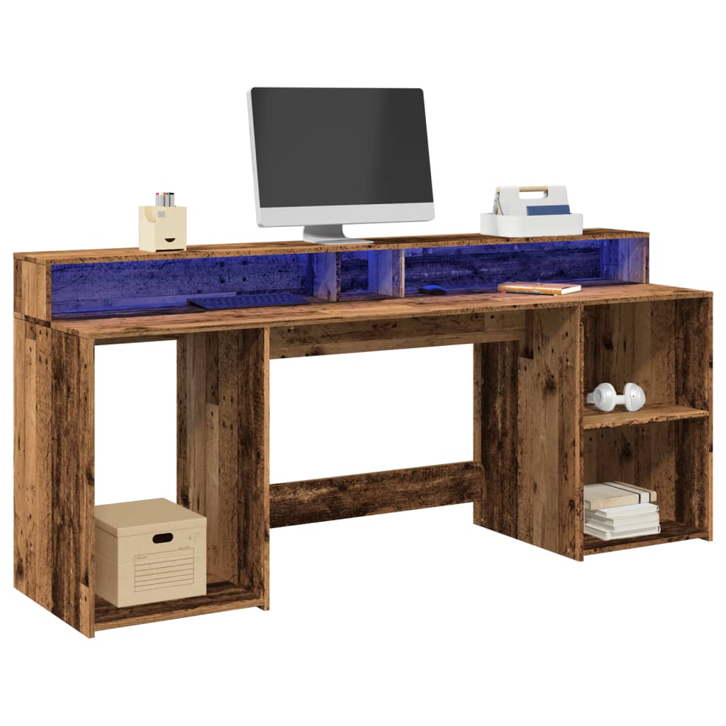 Bureau avec lumières LED vieux bois bois d'ingénierie - XIOS