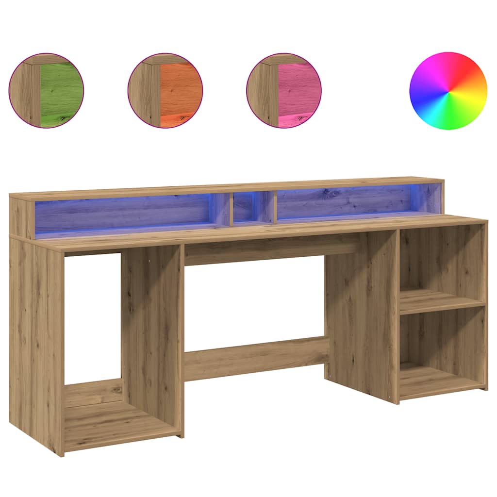 Bureau avec lumières LED chêne artisanal bois d'ingénierie