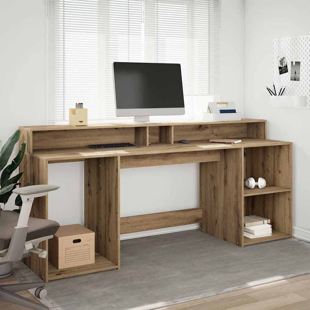 Bureau avec lumières LED chêne artisanal bois d'ingénierie