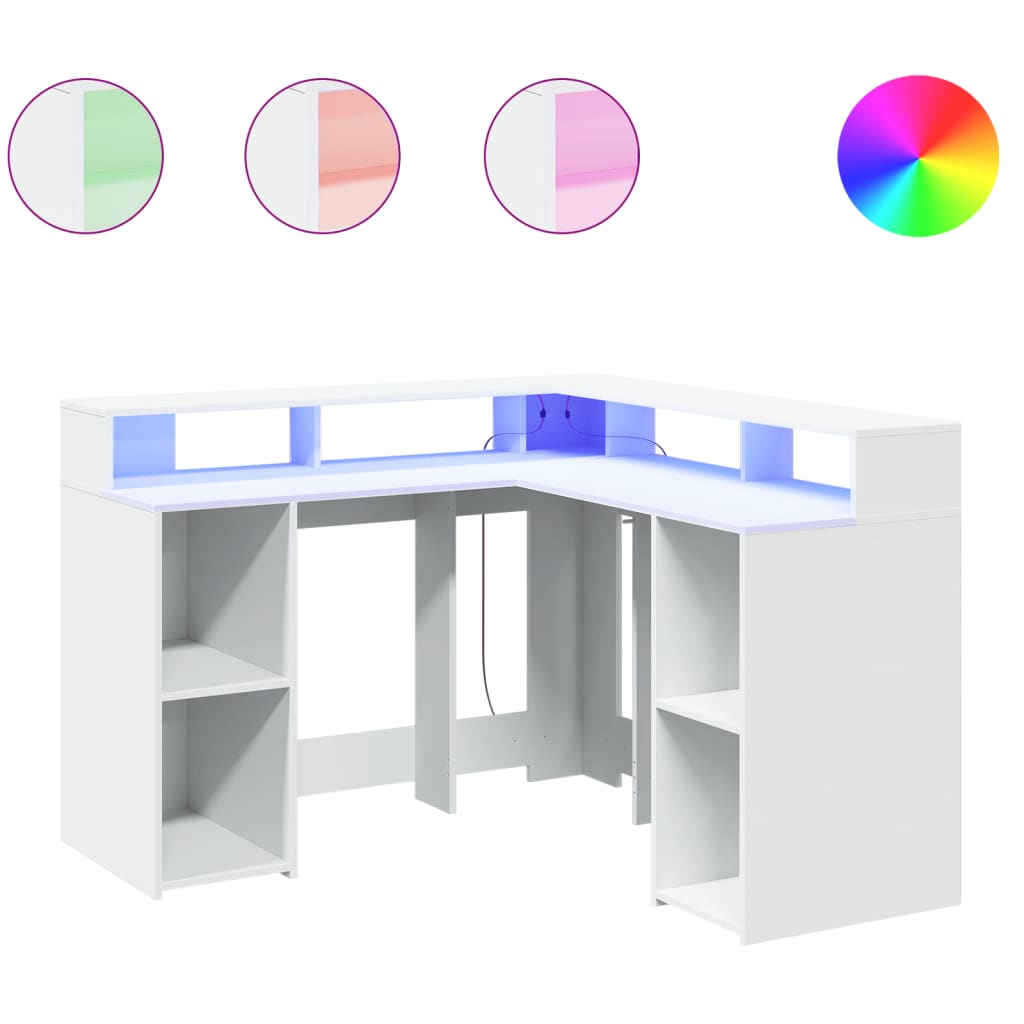Bureau avec lumières LED blanc 130x130x91 cm bois d'ingénierie