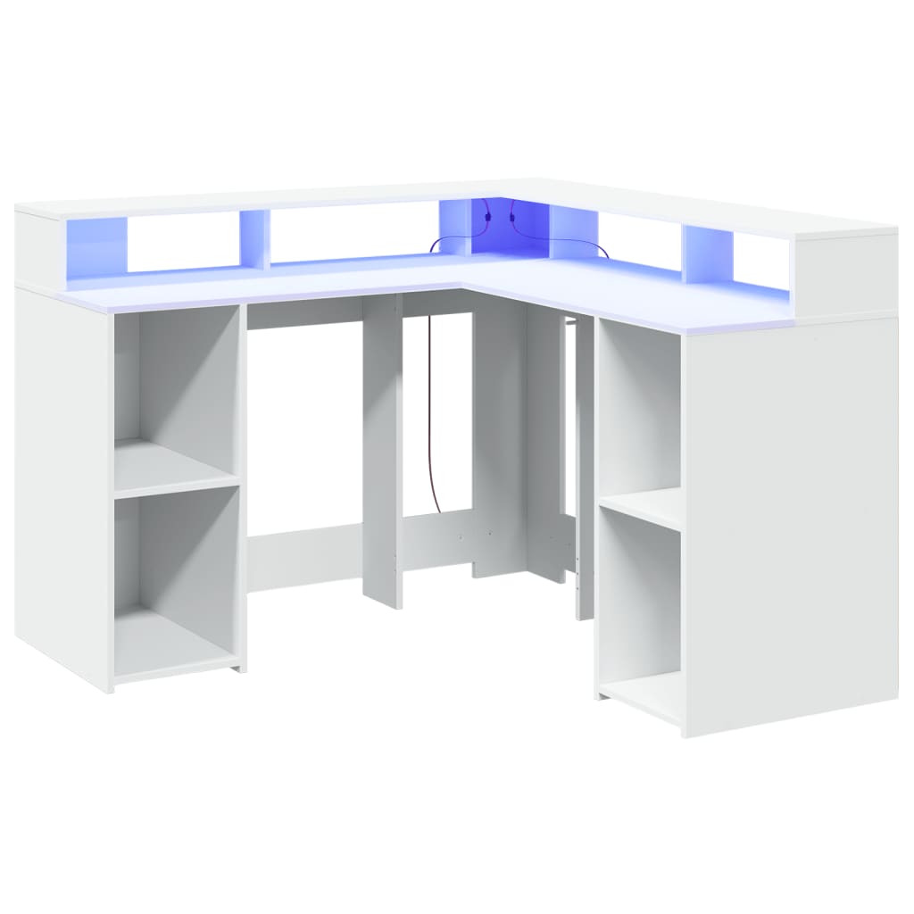 Bureau avec lumières LED blanc 130x130x91 cm bois d'ingénierie