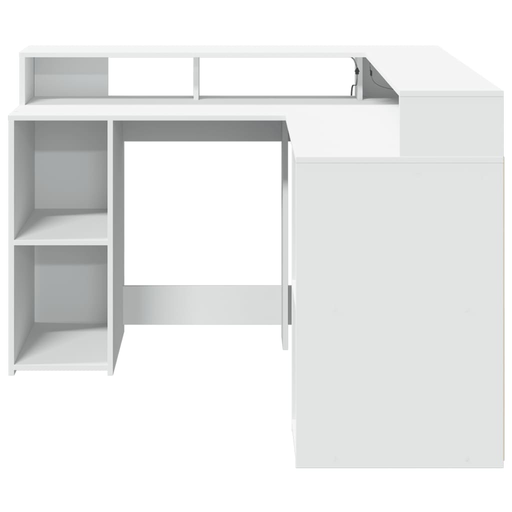 Bureau avec lumières LED blanc 130x130x91 cm bois d'ingénierie