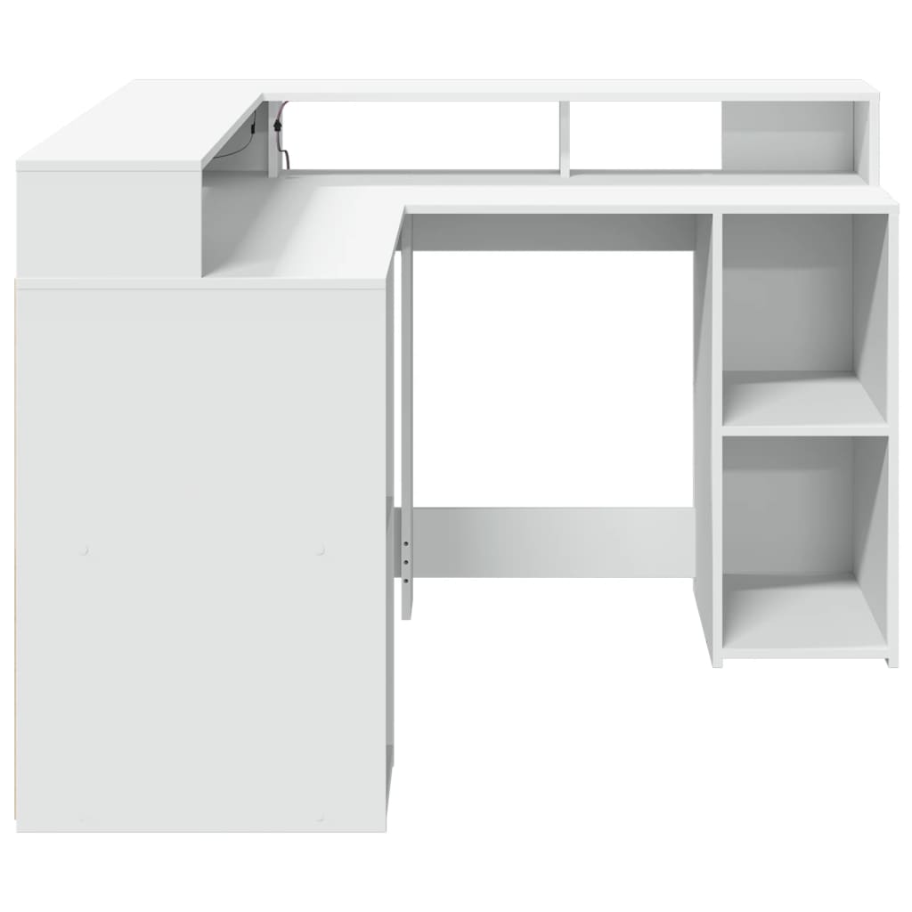 Bureau avec lumières LED blanc 130x130x91 cm bois d'ingénierie