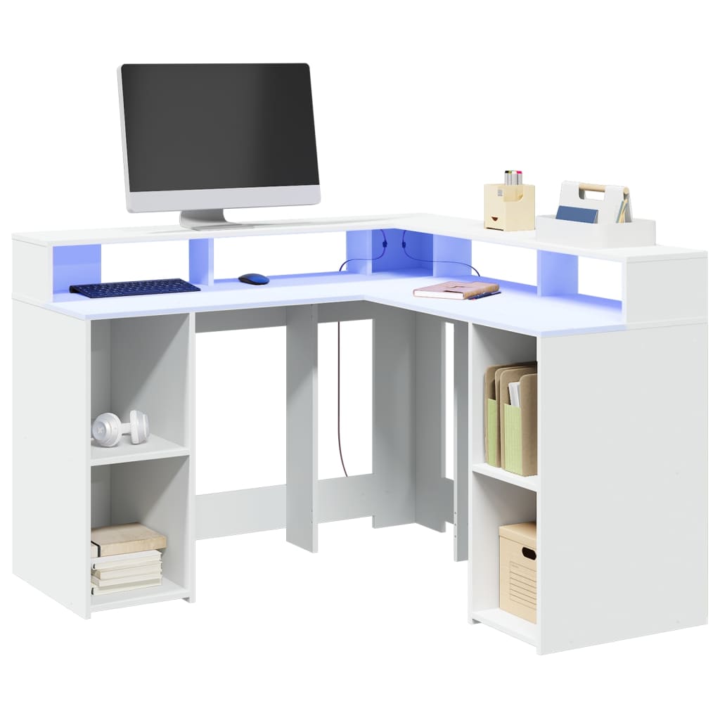 Bureau avec lumières LED blanc 130x130x91 cm bois d'ingénierie - XIOS