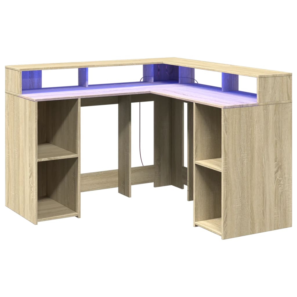 Bureau avec lumières LED chêne sonoma bois d'ingénierie - XIOS