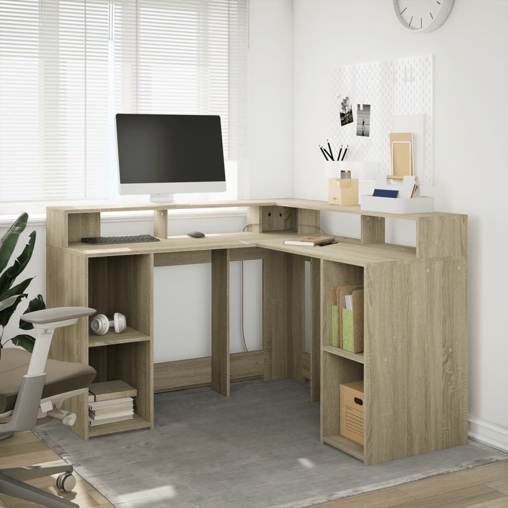 Bureau avec lumières LED chêne sonoma bois d'ingénierie - XIOS