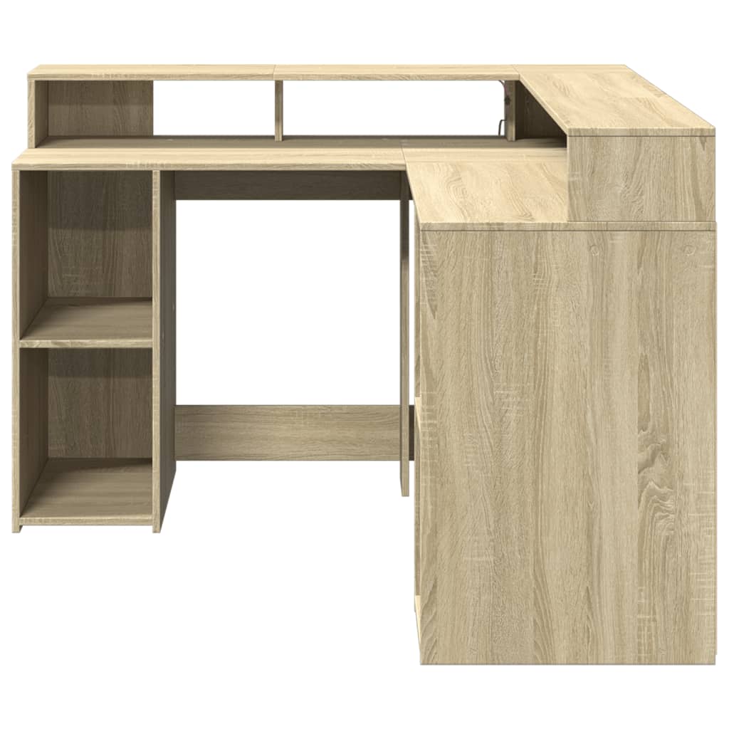 Bureau avec lumières LED chêne sonoma bois d'ingénierie
