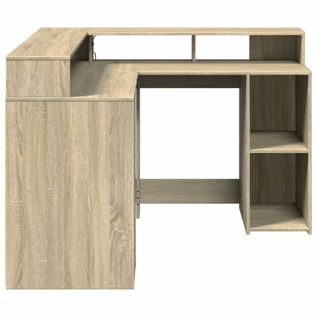 Bureau avec lumières LED chêne sonoma bois d'ingénierie