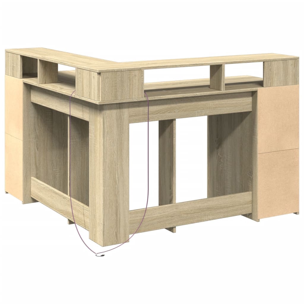 Bureau avec lumières LED chêne sonoma bois d'ingénierie