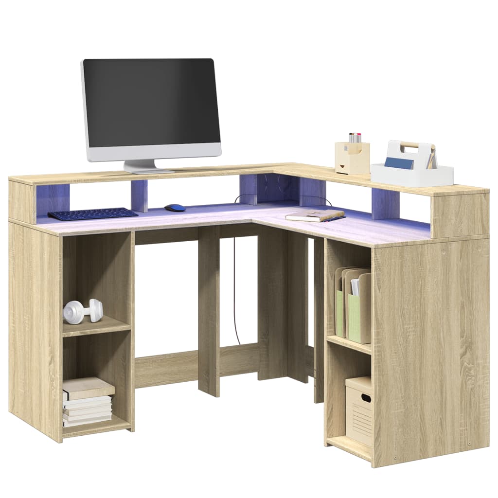 Bureau avec lumières LED chêne sonoma bois d'ingénierie - XIOS