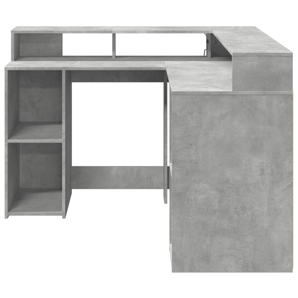 Bureau et lumières LED gris béton 130x130x91cm bois ingénierie - XIOS