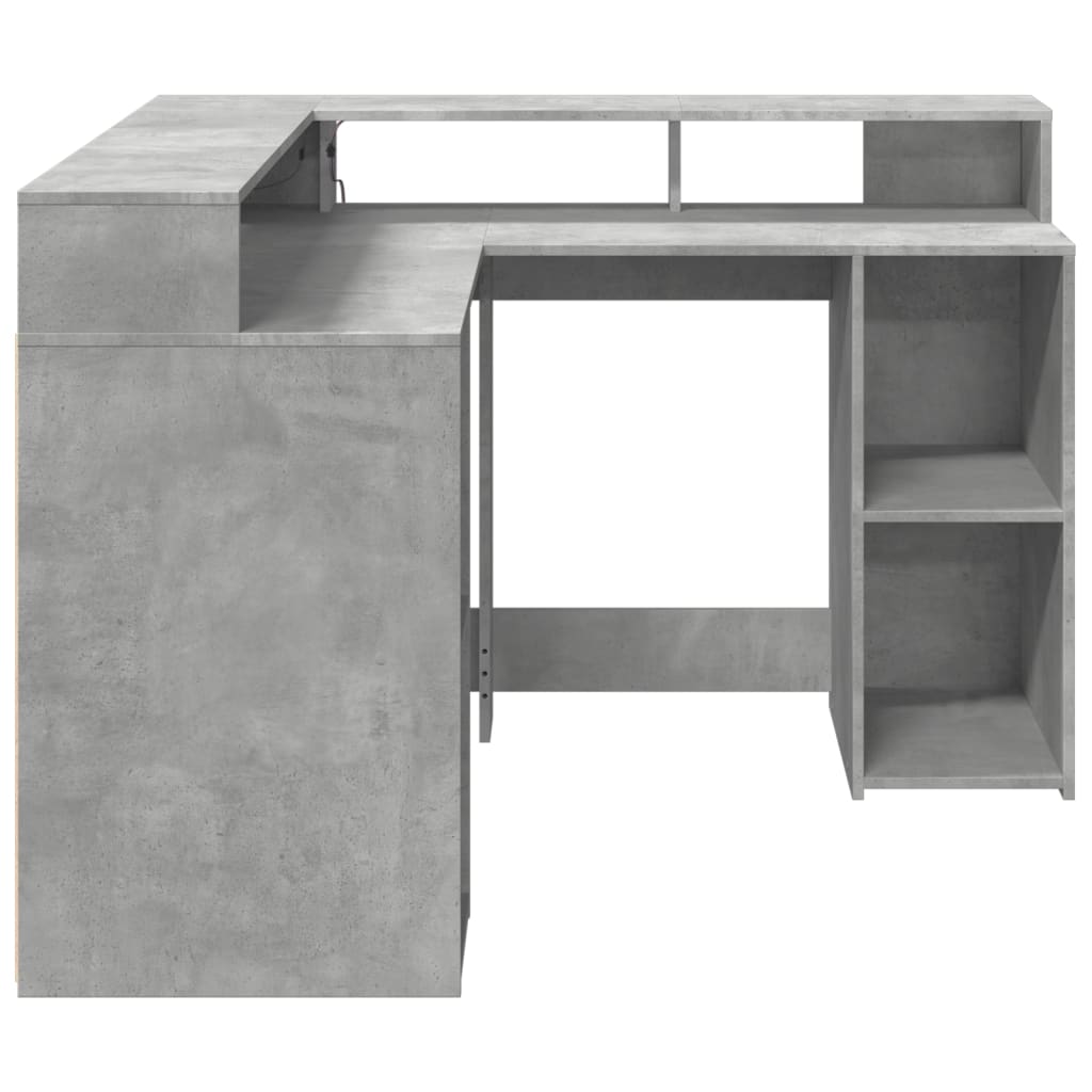 Bureau et lumières LED gris béton 130x130x91cm bois ingénierie - XIOS