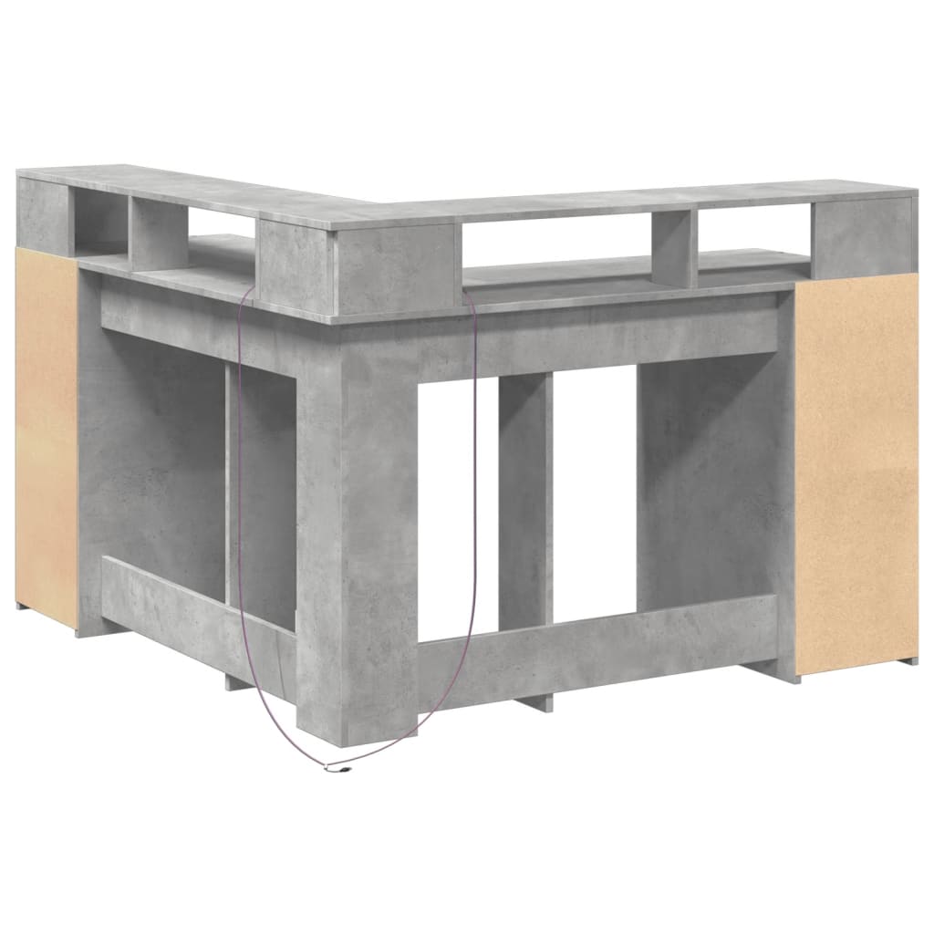 Bureau et lumières LED gris béton 130x130x91cm bois ingénierie - XIOS