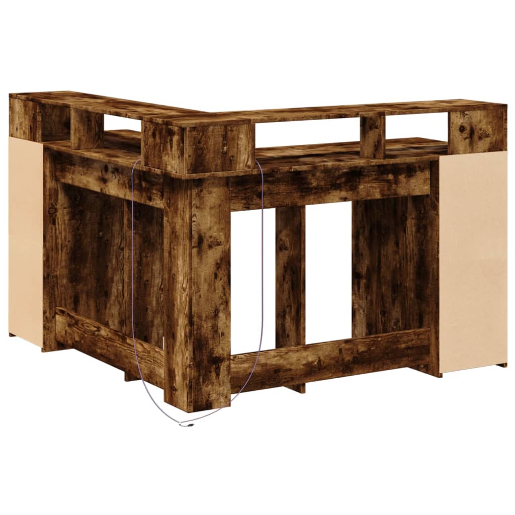 Bureau et lumières LED chêne fumé 130x130x91cm bois ingénierie - XIOS