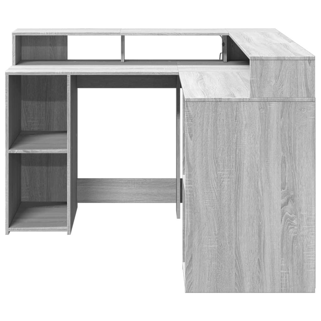 Bureau et lumières LED sonoma gris 130x130x91cm bois ingénierie