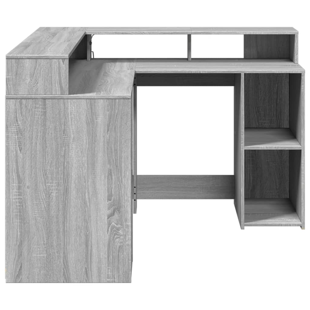 Bureau et lumières LED sonoma gris 130x130x91cm bois ingénierie